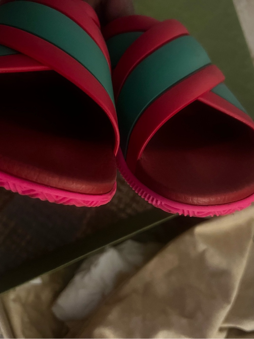 Gucci Red and Green Crisscross Slide Sandals - Picture 3 of 6